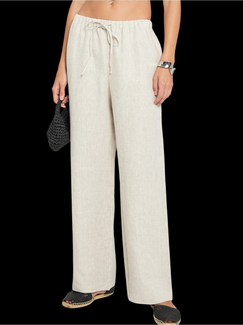 Few Moda Caara Paloma Linen Pants Relaxed Drawstring Wide-Leg Tan Oatmeal